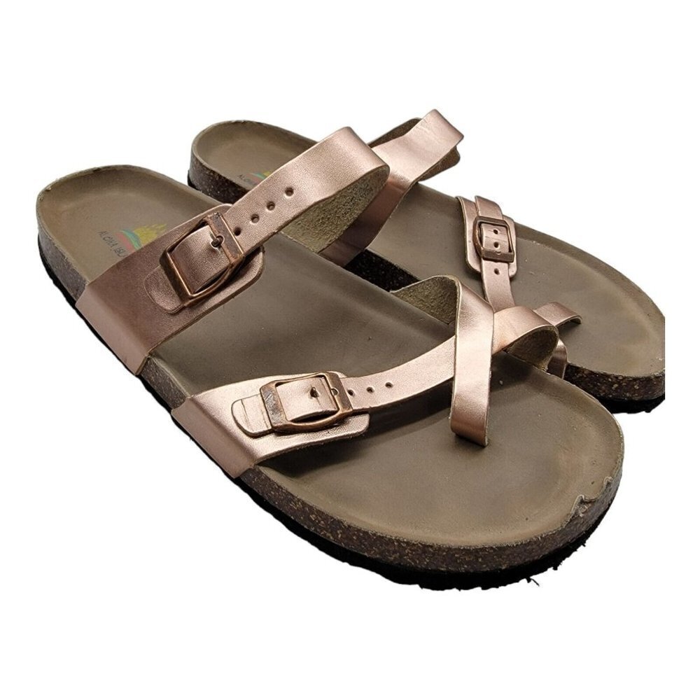 ALOHA ISLAND Shoes Womens Size 12  slip on sandals buckle adjustment metallic